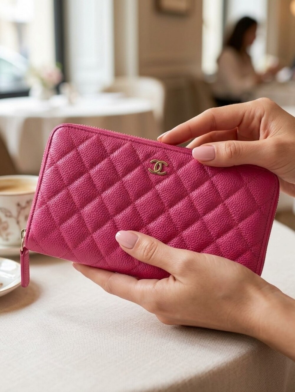 Chanel Quilted Zip Wallet/Clutch in Hot Pink